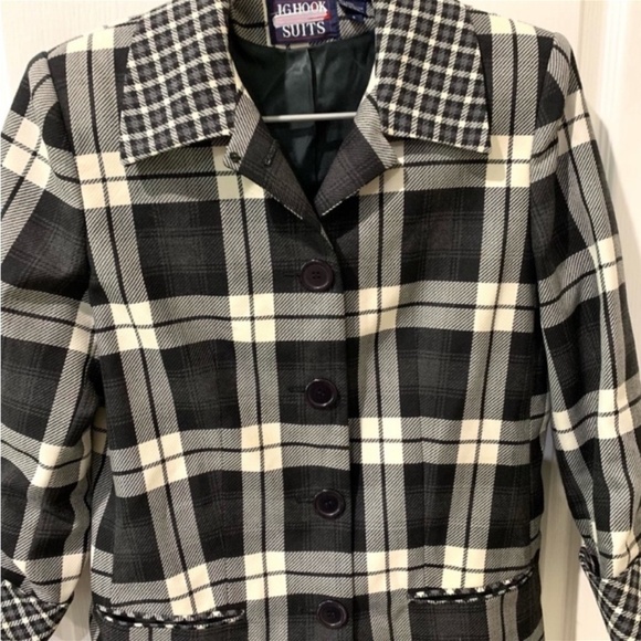 JD Hook Black and White Wool-blend Gingham Plaid Suit Jacket - Picture 2 of 8